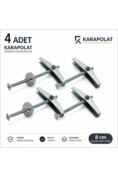 KARAPOLAT 4 Adet Paraşüt Dübel 8cm Metalik ürün görseli 1