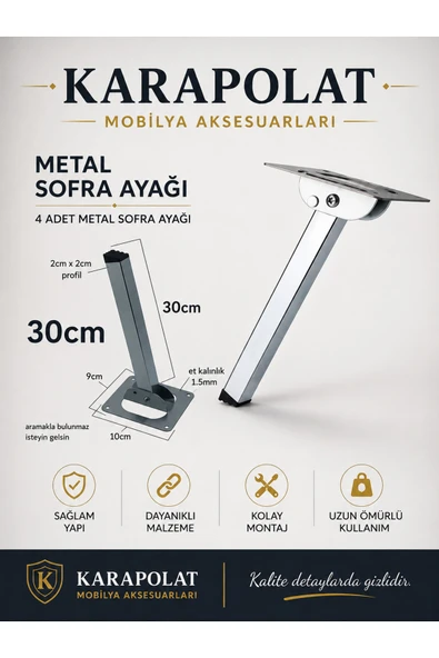 KARAPOLAT 4 Adet Katlanır Metal 30 Cm Sofra Ayağı Metalik ürün görseli 1
