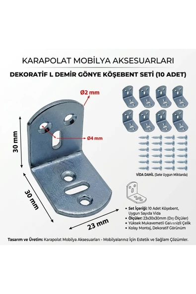 KARAPOLAT Mobilya Eşya Dolap Duvara Sabitleme Köşebent Bağlantı Aparatı L Demiri Gönye Vida Dahil 23x30x30mm ürün görseli 1