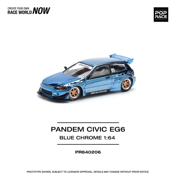 Pop Race PR40206 1/64 Pandem Honda Civic EG6 Blue Chrome ürün görseli 1