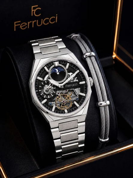 Ferrucci Otomatik Ve Kurmalı Güneş Ve Mehtap Kadranlı 2 Yıl Garantili Erkek Kol Saati BFC.M3558.S3 ürün görseli 1