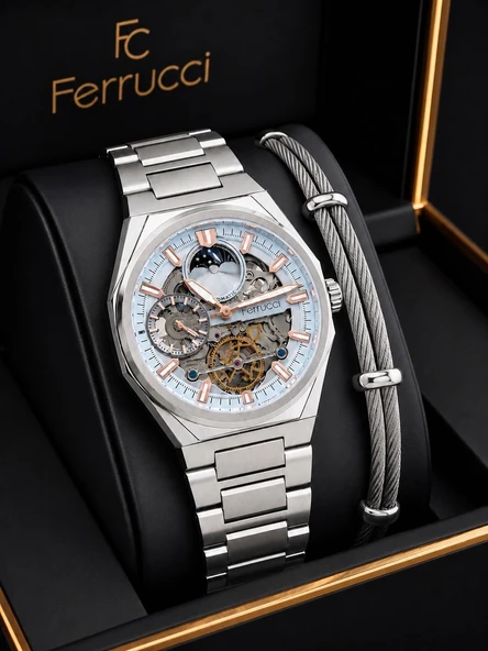Ferrucci Otomatik Ve Kurmalı Güneş Ve Mehtap Kadranlı 2 Yıl Garantili Erkek Kol Saati BFC.M3558.S5 ürün görseli 1