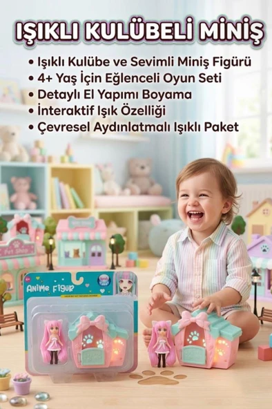 Minişler Anime 4 Parça Işıklı Toplu Köpek Kulübeli Hinari Anime Kızlı Oyuncak Figür Seti ürün görseli 1