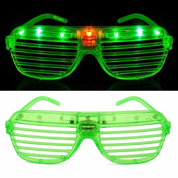 LED Işıklı Panjur Parti Gözlüğü Yeşil Renk Shutter Gözlük ürün görseli 1