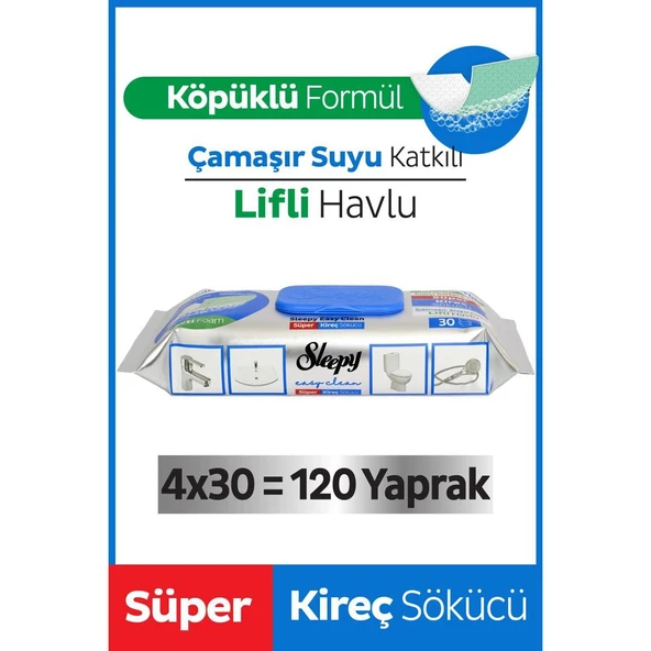 Sleepy Easy Clean Kireç Sökücü Havlu İslak Mendil 30 Yaprak ürün görseli 1