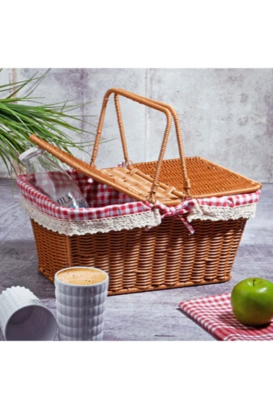Kosova Hasır Dikdörtgen Piknik Sepeti Kahverengi ürün görseli 1