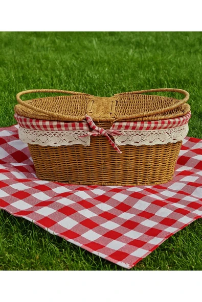 Kosova Beyaz Rattan Hasır - Oval Piknik Sepeti 39cm Kahverengi ürün görseli 1
