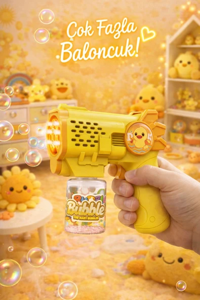 E Züccaciye Işıklı Otomatik Sürekli Köpük Çıkaran Baloncuk Tabancası 6 Delikli Bubble Gun 14cm -5 Farklı Seçenek Sarı ürün görseli 1