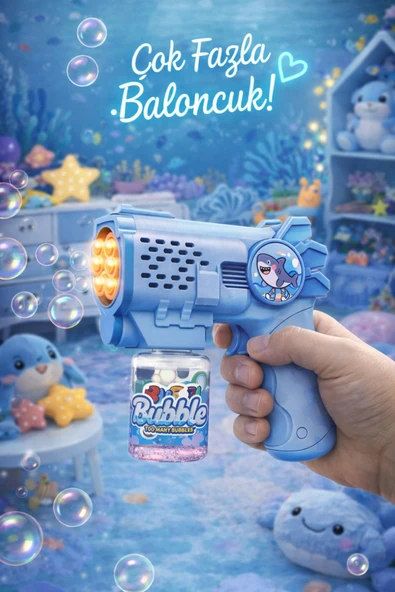 E Züccaciye Işıklı Otomatik Sürekli Köpük Çıkaran Baloncuk Tabancası 6 Delikli Bubble Gun 14cm -5 Farklı Seçenek Mavi ürün görseli 1