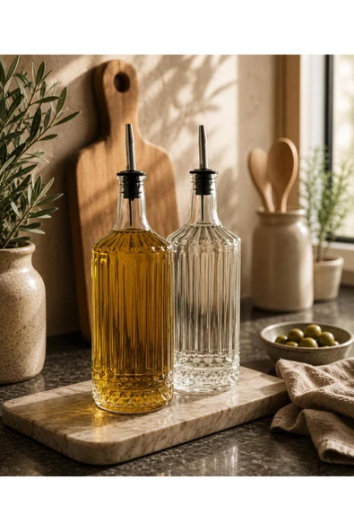 E Züccaciye Lüx Model Büyük Yağdanlık & Cam ve El yapımı (1 Litre 2 ADET) Şeffaf ürün görseli 1