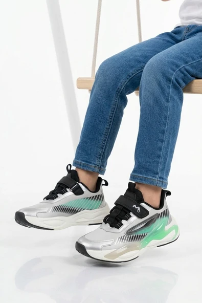 Marcokids Gri-Turkuaz Cırtlı Hafif Esnek Erkek Çocuk Spor Ayakkabı T5440207B F ürün görseli 1