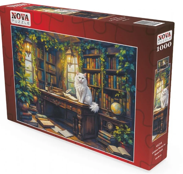 Nova Puzzle 1000 Parçalı Çalışma Masası ve Beyaz Kedi Puzzle - 41214 ürün görseli 1