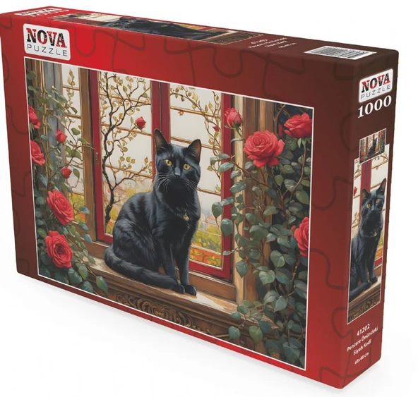 Nova Puzzle 1000 Parçalı Pencere Önündeki Siyah Kedi Puzzle - 41202 ürün görseli 1