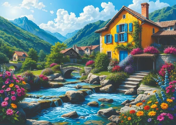 Nova Puzzle 1000 Parçalı Dağların Gölgesinde Sarı Ev Puzzle/Yapboz - 41210 ürün görseli 1
