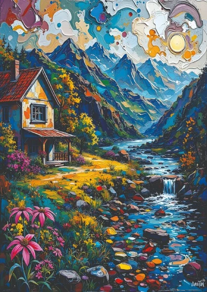 Nova Puzzle 1000 Parçalık Dere Kenarında Büyülü Ev Puzzle - Dere Puzzle 41212 ürün görseli 1