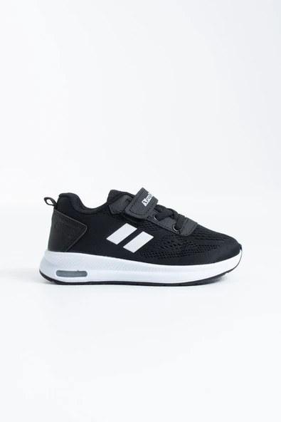 Erkek Çocuk Siyah Beyaz Fileli Hava Alan Cırtlı Air Taban Kreş ve Anaokulu Spor Ayakkabı Sneaker ürün görseli 1