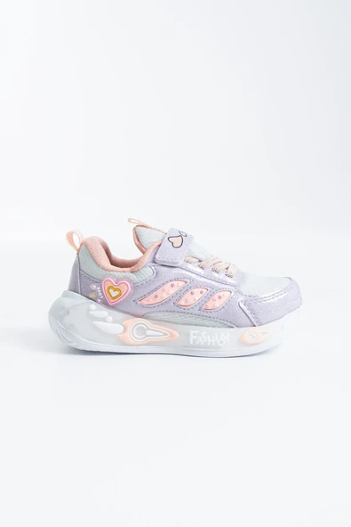 Wini Kız Çocuk Lila Kalp Detaylı Cırtlı Kalın Taban Kreş Anaokulu Günlük Spor Ayakkabı Sneaker ürün görseli 1