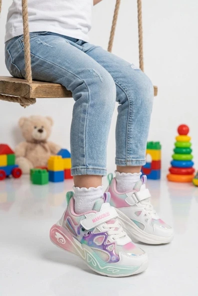 Marcokids Beyaz Cırtlı Hafif Esnek Kız Çocuk Spor Ayakkabı 26Y1234 P ürün görseli 1