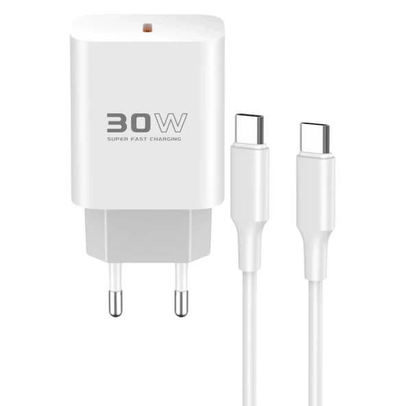 C87c 30w Type-c Çıkışlı Ekstra Dl51 1m Type-c To Type-c Kablolu Pd Şarj Cihazı - Beyaz ürün görseli 1