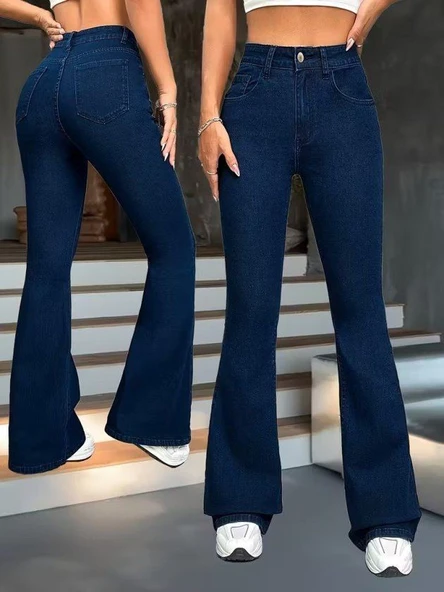 Kadın Yüksek Bel Paçaya Doğru Geniş Kot Pantolon ürün görseli 1
