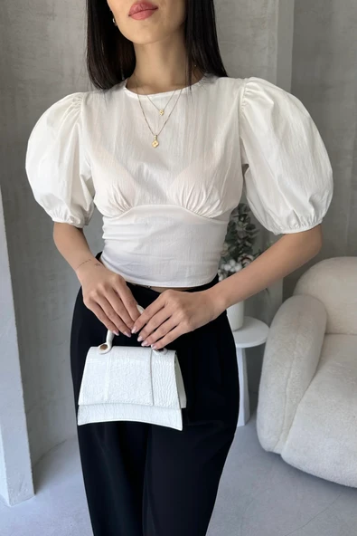 Karpuz Kol Sırt Dekolteli Poplin Bluz - Resim 2