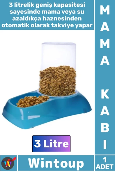 #MamaKabı Kedi Köpek Otomatik Akıllı Hazne Plastik Büyük Boy Kaliteli Hazneli Su Mama Kabı 3 Litre ürün görseli 1