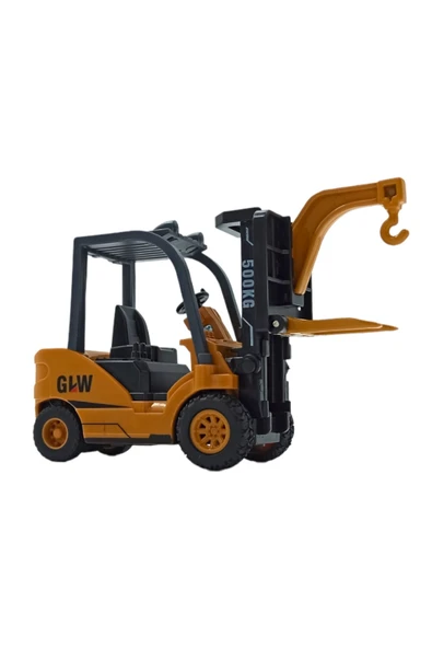 Gerçekçi Detaylarıyla Metal Forklift Ucuyla Sürtmeli Özellikli Oyuncak Forklift 13cm. ürün görseli 1