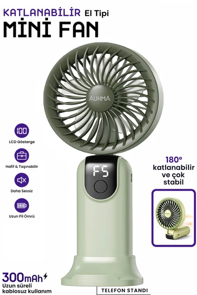 Şarjlı El Fanı 5 kademeli Telefon Standlı Mini Vantilatör 300mAh 180° Katlanabilir El Tipi Fan ürün görseli 1
