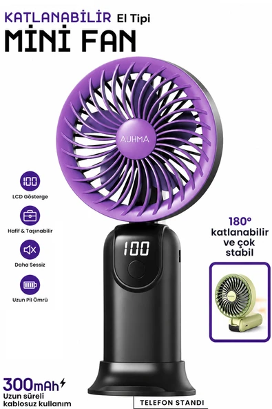 Şarjlı El Fanı 5 kademeli Telefon Standlı Mini Vantilatör 300mAh 180° Katlanabilir El Tipi Fan ürün görseli 1