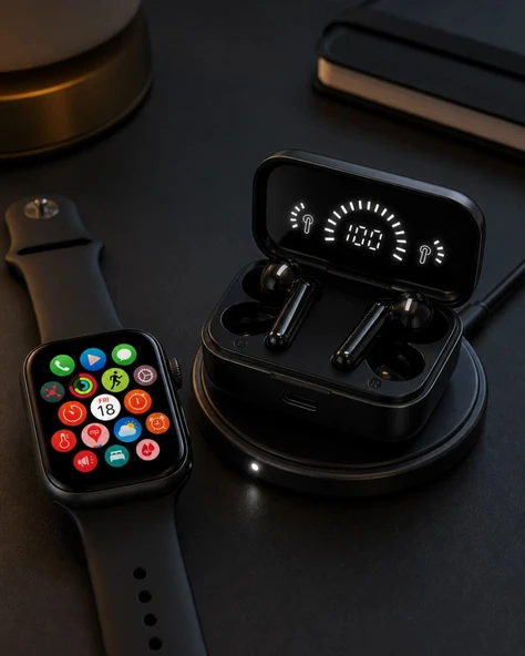 Spor Ve Günlük Kullanıma Uygun Akıllı Saat Ve Bluetooth Kulaklık Seti Yüksek Performans ürün görseli 1