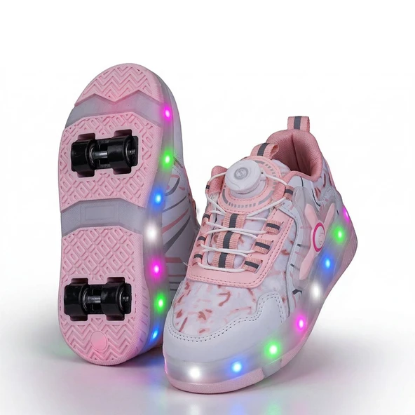 2256-N-Drops Led Işıklı Çift Tekerlekli Akıllı Bağcıklı Unisex Çocuk Patenli Ayakkabı ürün görseli 1