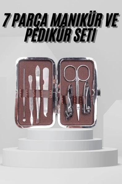 7 Parça Paslanmaz Çelik Manikür Ve Pedikür Seti Çantalı Profesyonel ürün görseli 1