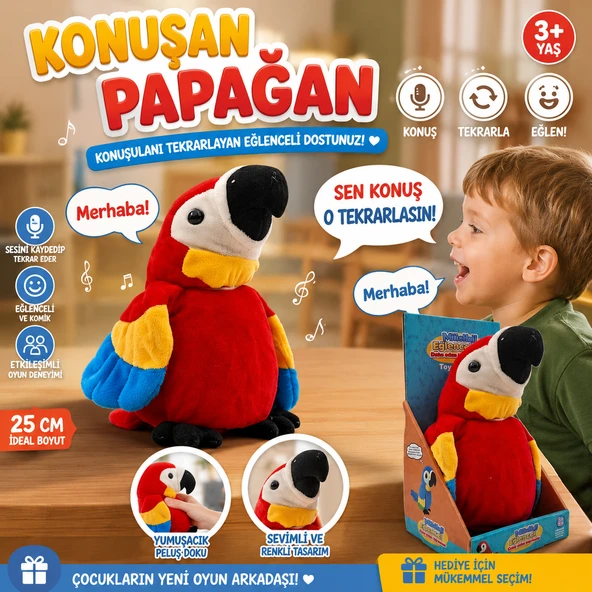 Konuşulanı Tekrarlayan Eğlenceli İnteraktif Oyuncak Papağan Peluş 25 CM ürün görseli 1