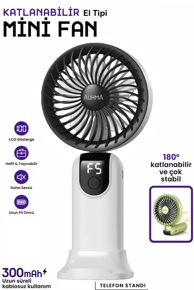 Şarjlı El Fanı 5 kademeli Telefon Standlı Mini Vantilatör 300mAh 180° Katlanabilir El Tipi Fan ürün görseli 1