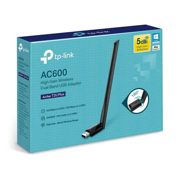Archer T2U Plus 600 Mbps Antenli Yüksek Verimli Kablosuz Usb Adaptör Ac600 ürün görseli 1