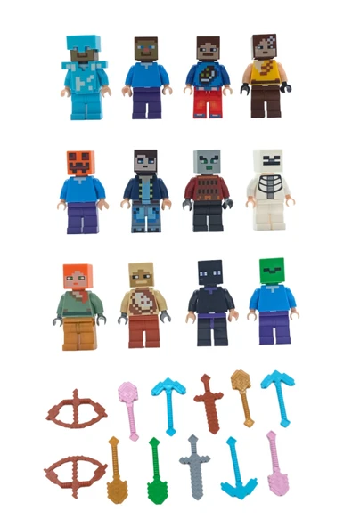 Hayal Gücünüzü Minecraft Evrenine Taşıyan Lego Uyumlu 12 Karakterli 24 Parça Minecraft Figür Seti ürün görseli 1