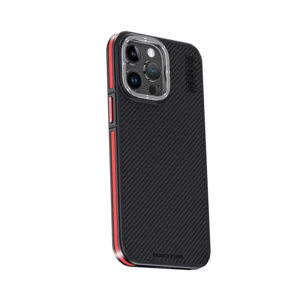 Joko İphone 15 Pro Kılıf Aramid 600d Kevlar Karbon Fiber Magsafe Kapak - Kırmızı ürün görseli 1