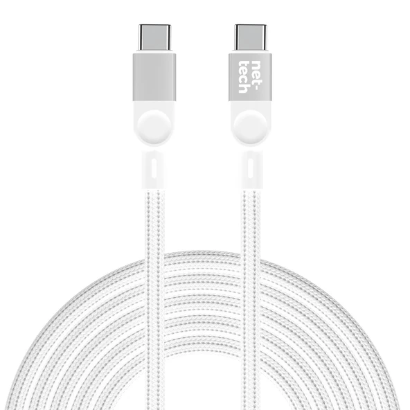 Nettech NT-DC54 100W Manyetik Örgü Type-C to Type-C Şarj ve Data Kablosu 1m (Beyaz) ürün görseli 1