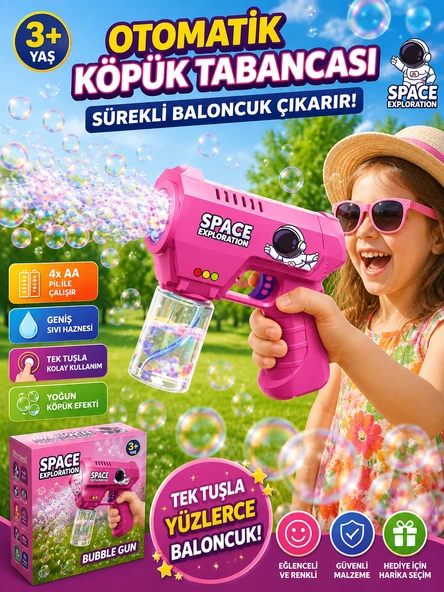 Space Exploration Pilli Baloncuk Tabancası Otomatik Köpük Çıkaran Eğlence Tabancası ürün görseli 1