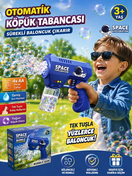 Space Exploration Pilli Baloncuk Tabancası Otomatik Köpük Çıkaran Eğlence Tabancası ürün görseli 1
