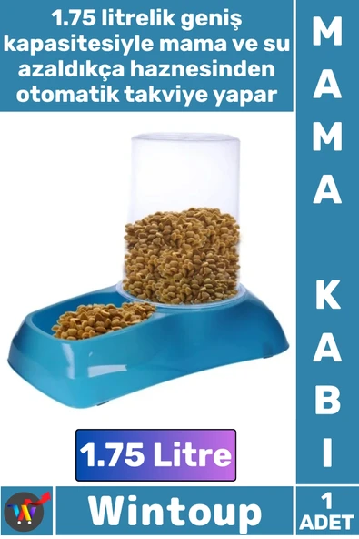 #MamaKabı Kedi Köpek Otomatik Akıllı Hazne Plastik Büyük Boy Kaliteli Hazneli Su Mama Kabı 1.75 Litre ürün görseli 1