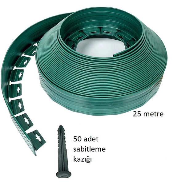 ÇİM AYIRICI ESNEK YEŞİL PLASTİK 25 mt + 50 adet sabitleme kazığı ürün görseli 1
