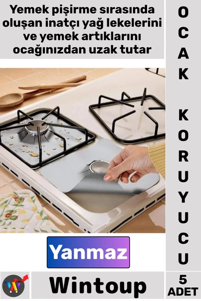 #Ocak Premium Gazlı Mutfak Ankastre Isıya Dayanıklı Yanmaz Ocak Koruyucu Alüminyum Ped Seti 5 Adet ürün görseli 1