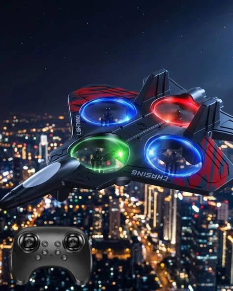 LED Işıklı Uzaktan Kumandalı Drone Fighter Jet Tasarımlı 360 Derece Dönebilen Oyuncak Uçak ürün görseli 1