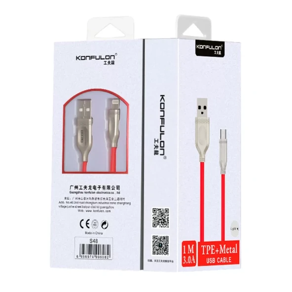 S48 Lightning Kablo İphone Uyumlu 1m 3a - Siyah - Resim 2