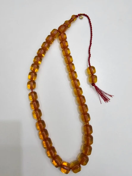 Han Faturan Hasan Ayhan İmzalı Sertifikalı 1. Sınıf Alman Faturan Sıkma Kehribar Tesbih 13x12,8 mm Kapsül Kesim ürün görseli 1