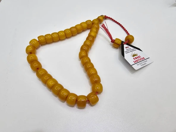 Omari İmzalı Sertifikalı Alman Faturan Sıkma Kehribar Tesbih 9,5x12,5 mm Teker Kesim ürün görseli 1