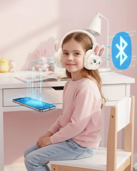 Peluş Tavşan Kulaklı Bluetooth Kulaklık Kablosuz Müzik Ve Tf Kart Destekli ürün görseli 1