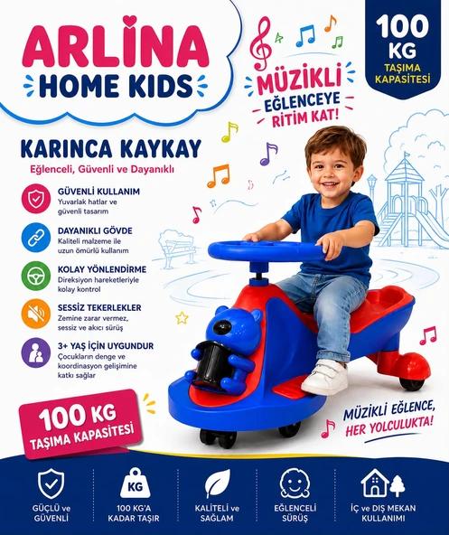 Karınca Kaykay Pedalsız Kolay Kullanım Müzikli Sevimli Ayıcık Sepetli ürün görseli 1