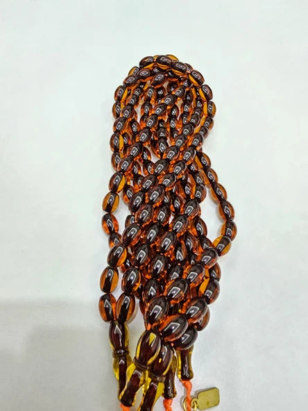 Omari İmzalı Sertifikalı Alman Faturan Sıkma Kehribar Tesbih 11x8,5 mm Beyzi Kesim ürün görseli 1